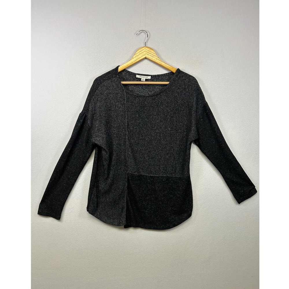 Minimalist One Park Ave Womens Medium Charcoal Grey Mixed Knit Colorblock Top